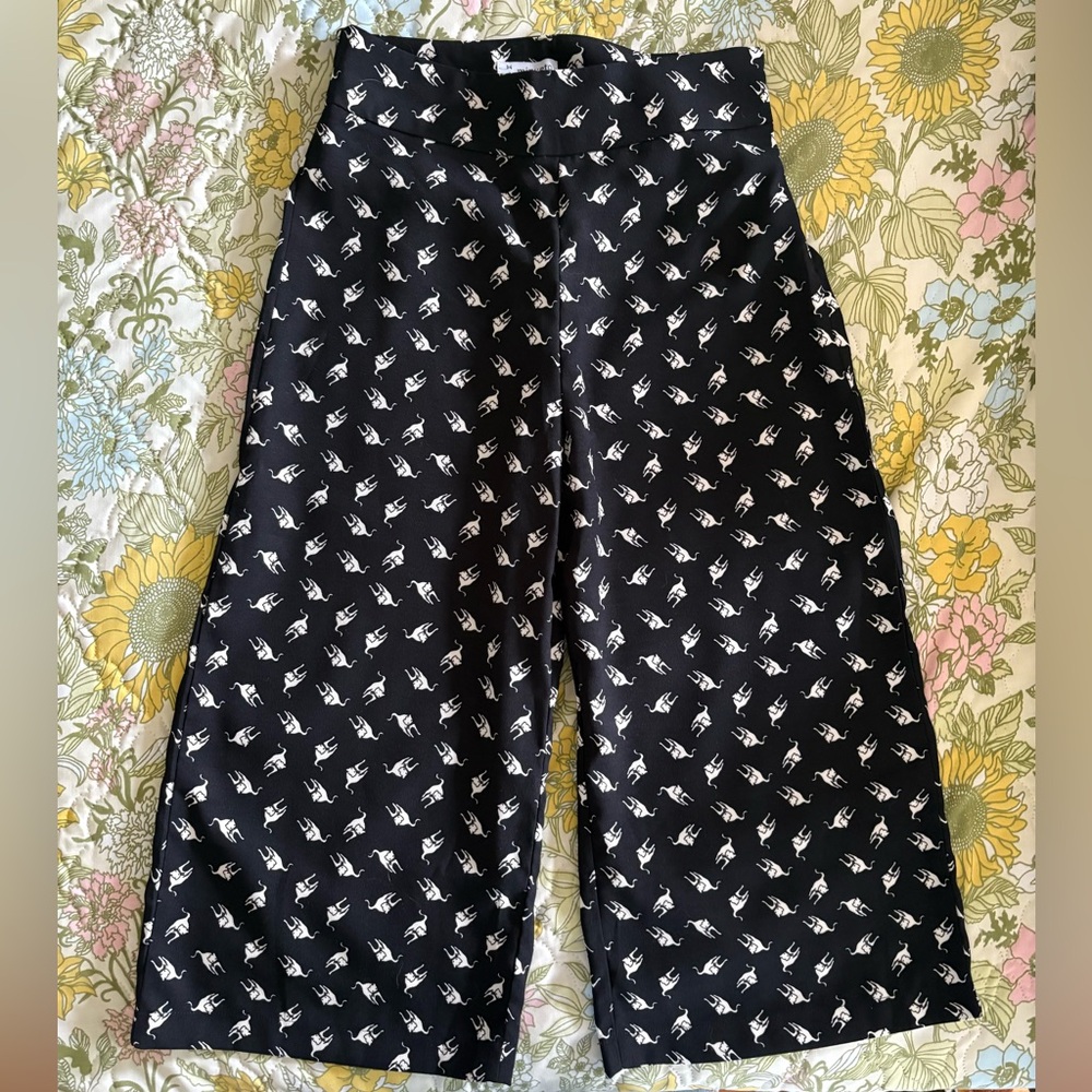Minuet Black Culotte Pants with Cat Print